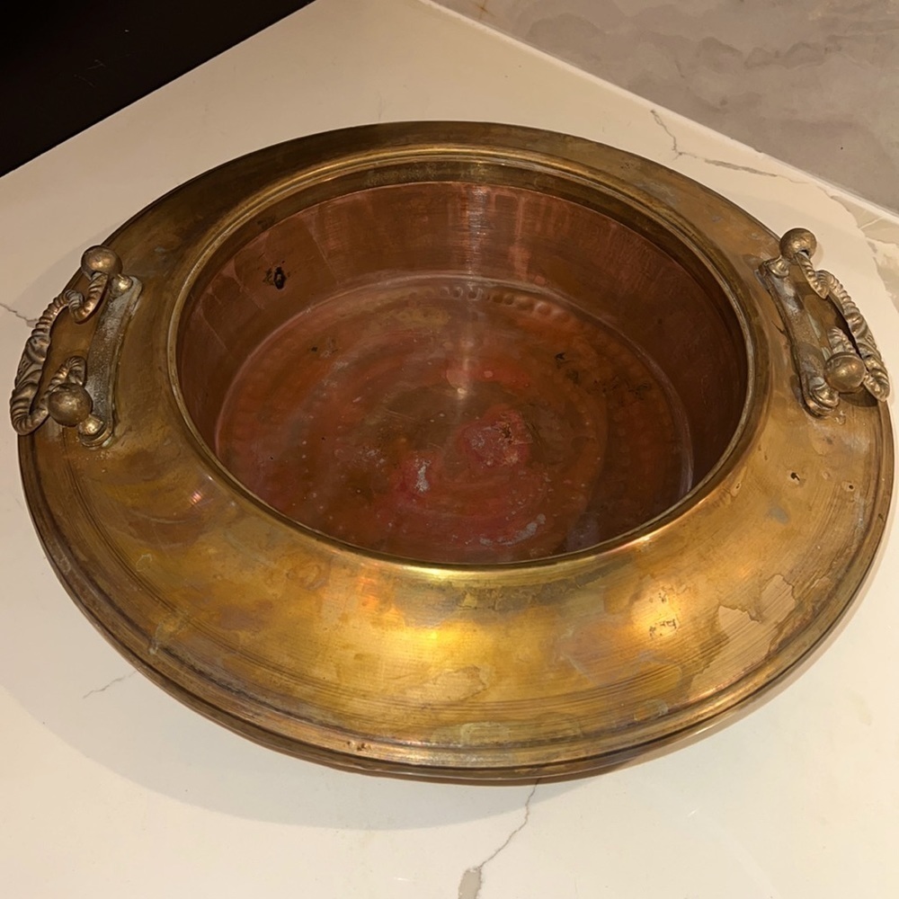 16.5” BRASS AND COPPER BRAZIER BOWL PLANTER VESSEL